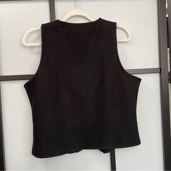 [m] Vintage Razzle Dazzle Black w/ Colourful Embroidery Wool Button-Down Vest - Picture 8 of 11